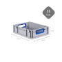 Graue PROREGAL Eurobox mit blauen Griffen, 12x30x40 cm, aus Kunststoff. Ideal zur Aufbewahrung.