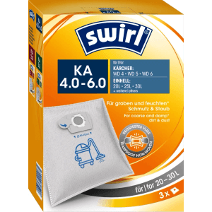 Swirl KA 4.0-6.0 Staubsaugerbeutel, 3 Stück für Kärcher & Einhell Nass-Trockensauger.