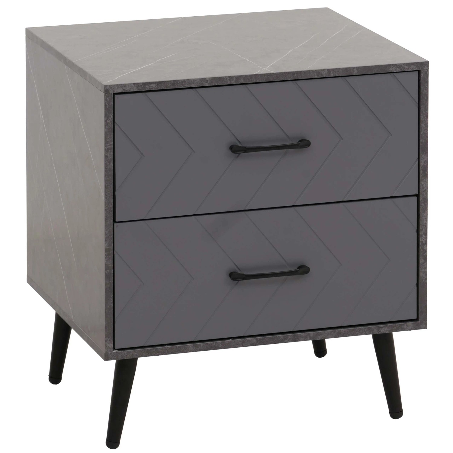 Mcw Nachttisch N89 Fischgrätenmuster Melamin Holz 55x48x40cm Marmor-Optik Grau