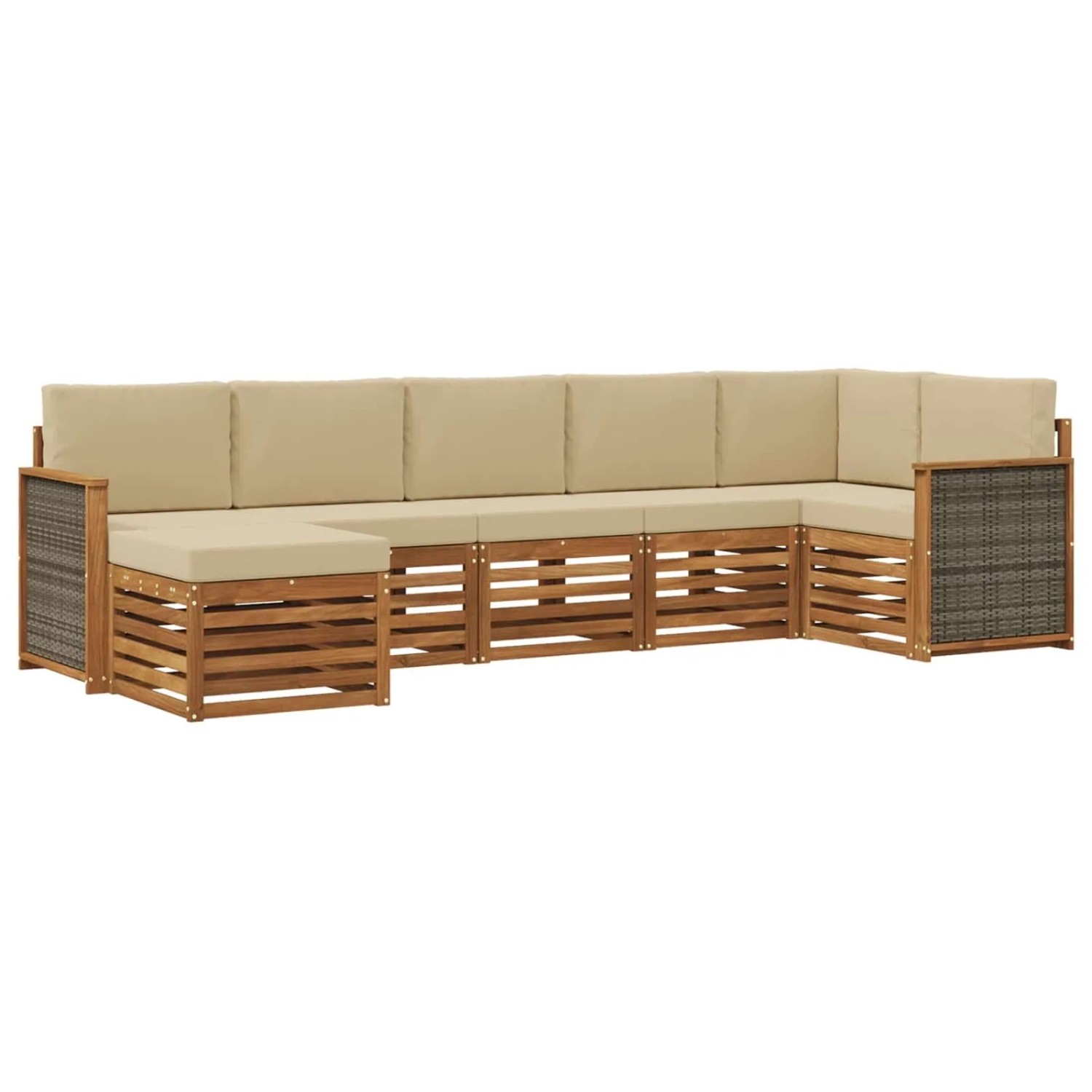 vidaXL Ecksofa Set 6 Stk Natur Massives Akazienholz und Polyester 3384619