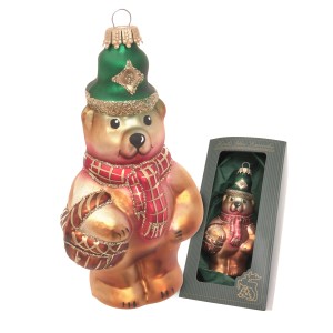 Weihnachtsornament: Bär mit Korb von Krebs Glas Lauscha, 5cm, festliche Deko.