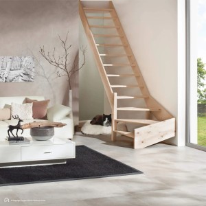Treppen Intercon Holztreppe Casablanca Raumspartreppe Fichte Massiv Naturbelassen Linksgewendelt Mit 80 cm Treppenbreite Ohne Geländer Ohne Setzstufen