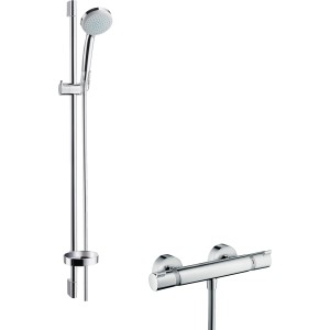 Hansgrohe Croma 100 Brausesystem Aufputz Vario mit Thermostat und Brausestange (90cm) in Chrom.