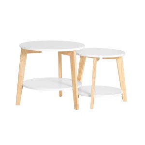 SoBuy Couchtisch 2er-Set Runde Beistelltische Satztische fürs Wohnzimmer FBT75-W