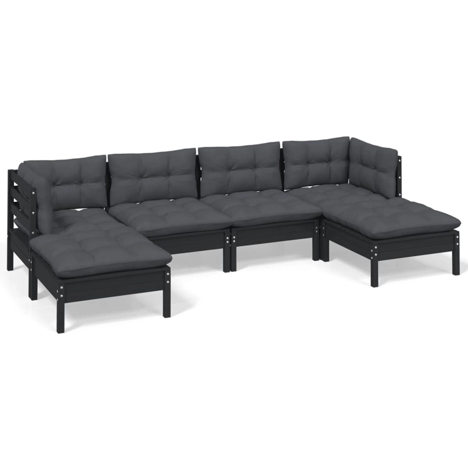 6-tlg. Garten-lounge-set Mit Kissen Schwarz Kiefernholz günstig online kaufen