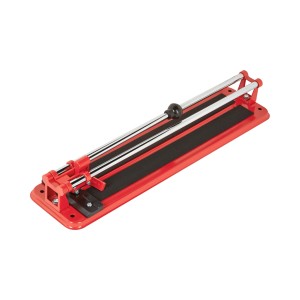 Roter Fliesenschneider (430 mm) aus Stahl und Kunststoff für präzise Fliesenschnitte.