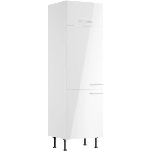 Weißer Optifit Hochschrank Rurik986 für Kühlschrank, 60x212 cm, mit zwei Türen und einer Klappe.
