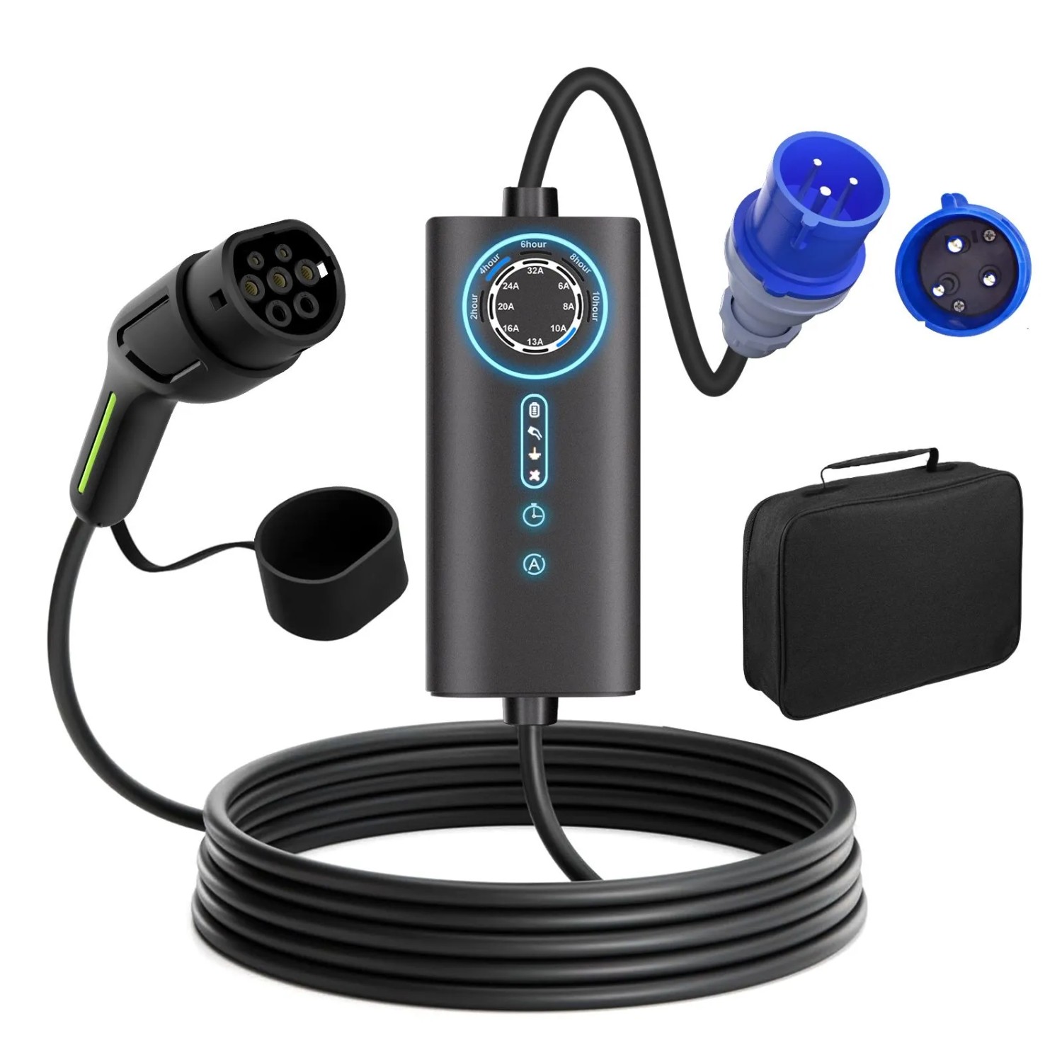 Junsun 7kW Typ 2 EV-Ladegerät 8m Kabel 1-phasig Inkl. Tasche Flexibler Stromanpassung 6-32A