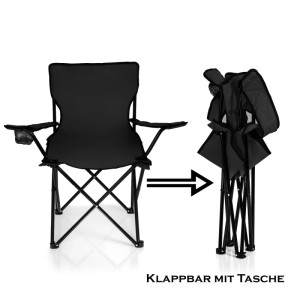 BigDean Faltstuhl SCHWARZ Campingstuhl Anglerstuhl mit Getränkehalter Tragetasche Anglersessel Klappbar Klappstuhl Gartenstuhl Faltstuhl Relaxsessel