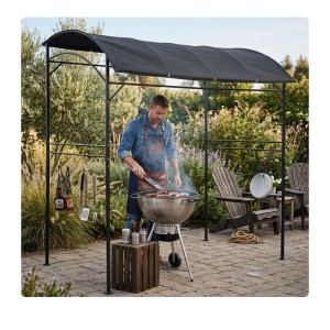 Relaxdays Grillpavillon Stahl Anthrazit Wasserabweisend Pulverbeschichtet mit 8 Haken 220 cm x 220 cm x 150 cm