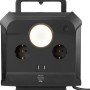Schwarze Kabeltrommel mit USB, Leuchte und 2 Steckdosen, 1,4 m Kabel.