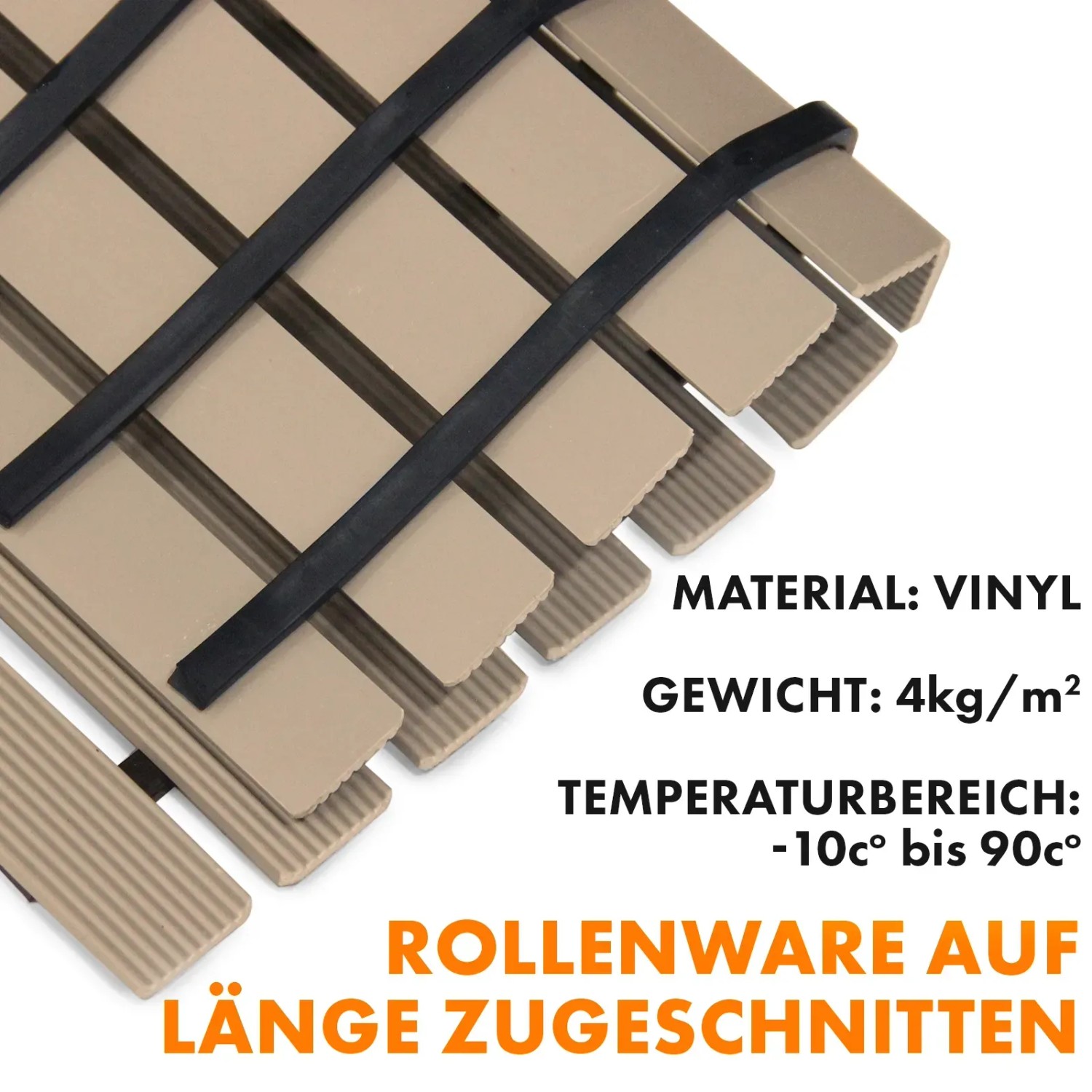 Beige, antibakterielle KARAT Fußmatte mit Drainage, Vinyl, nach Maß 43x450cm.