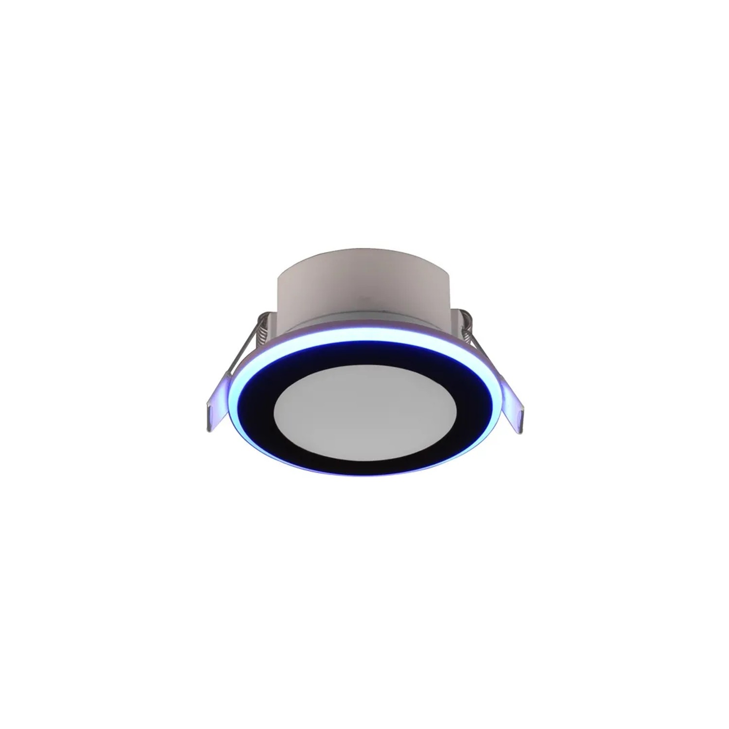 Schwarzer, runder Trio LED Einbaustrahler Argus mit RGBW-Farbwechsler, 8,2 cm Durchmesser.