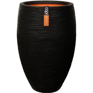 Schwarzer Capi Pflanztopf Nature Rib Elegant Deluxe, Ø 40x60 cm, Riffel-Optik für Innen & Außen.