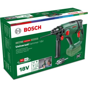Bosch 18V Akku-Bohrhammer UniversalHammer 18V im Karton. Akku-Werkzeug für Bohr- und Schlagbohrarbeiten.