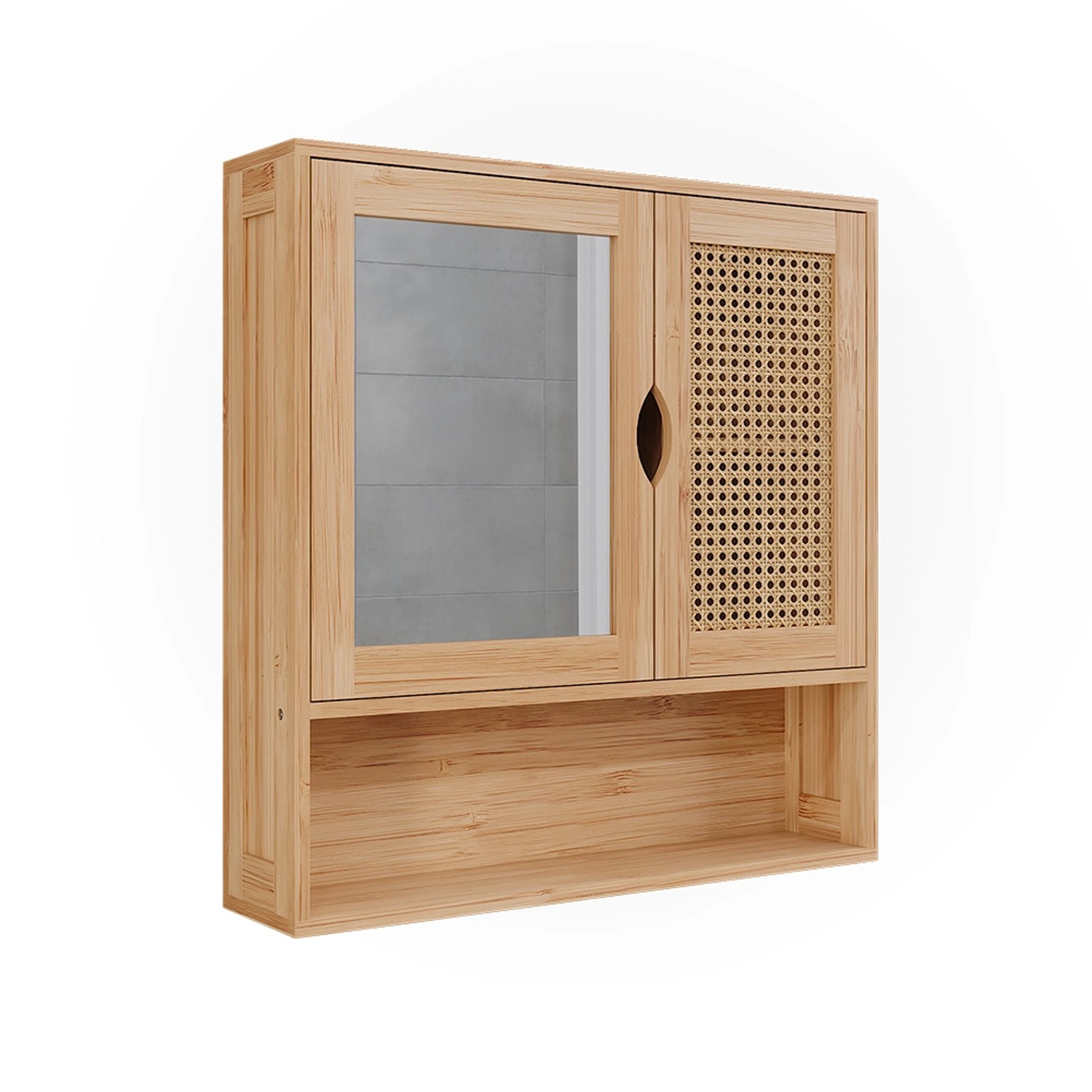 Vicco Badspiegelschrank Liora Bambus/Rattan 56 x 58 cm mit Spiegel