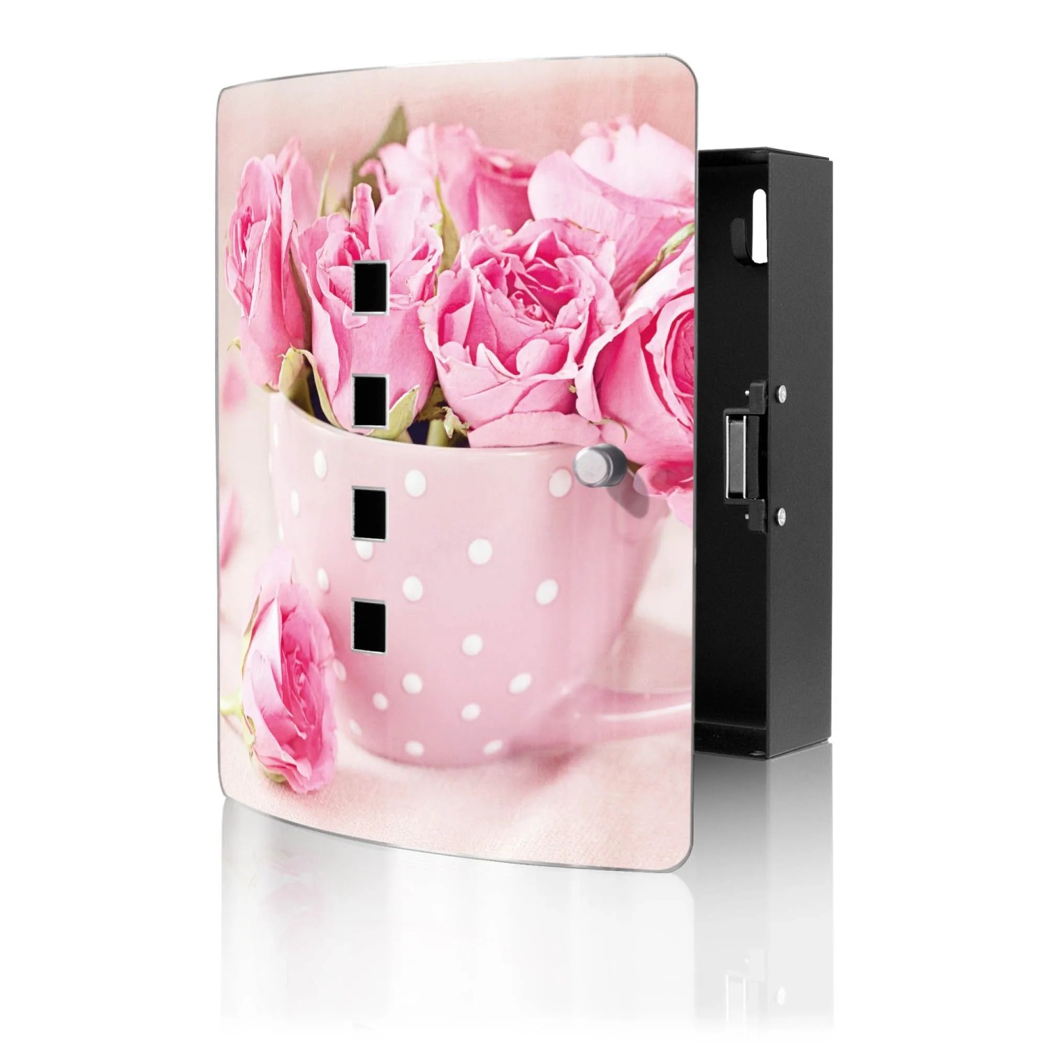Banjado Design Schlüsselkasten Aus Edelstahl Für 10 Schlüssel 24x21,5x7cm Mit Magnetverschluss Motiv Tasse Voll Rosen