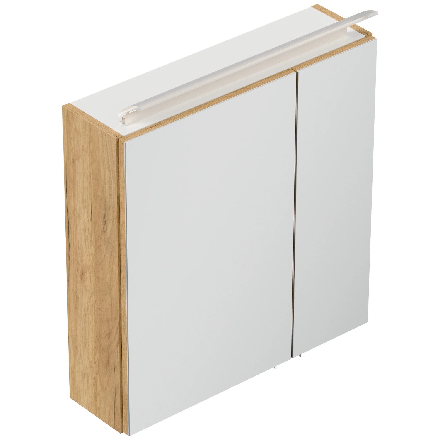 Posseik Spiegelschrank 60 cm mit LED-Lampe, Glasböden, Eiche Gold Dekor.