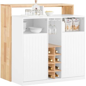 SoBuy Kücheninsel KNL07-WN: Sideboard mit Weinfach, Weinglashalter und Stauraum in Weiß und Natur.