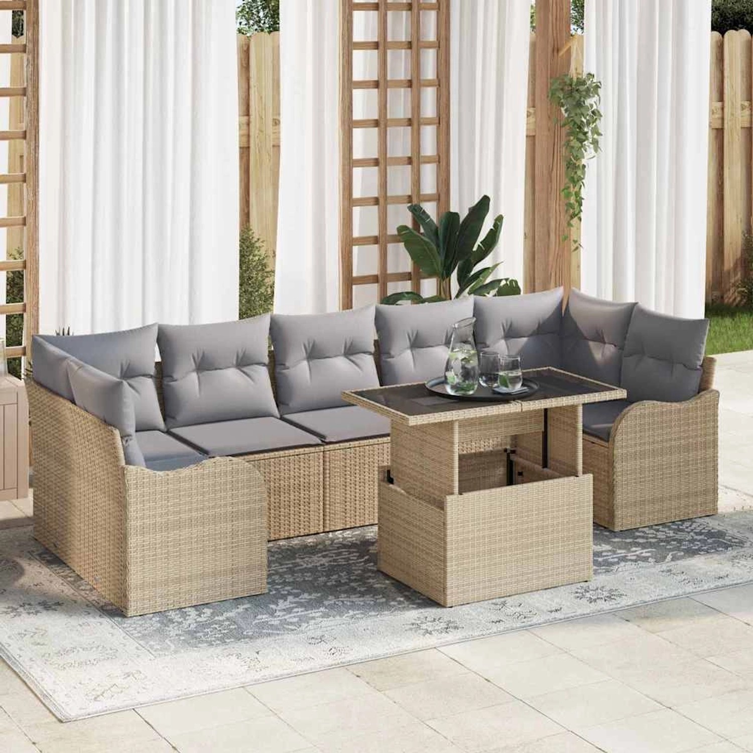 vidaXL Garten-Sofa-Set mit Kissen 8-Tlg Beige Poly Rattan 3348416 günstig online kaufen