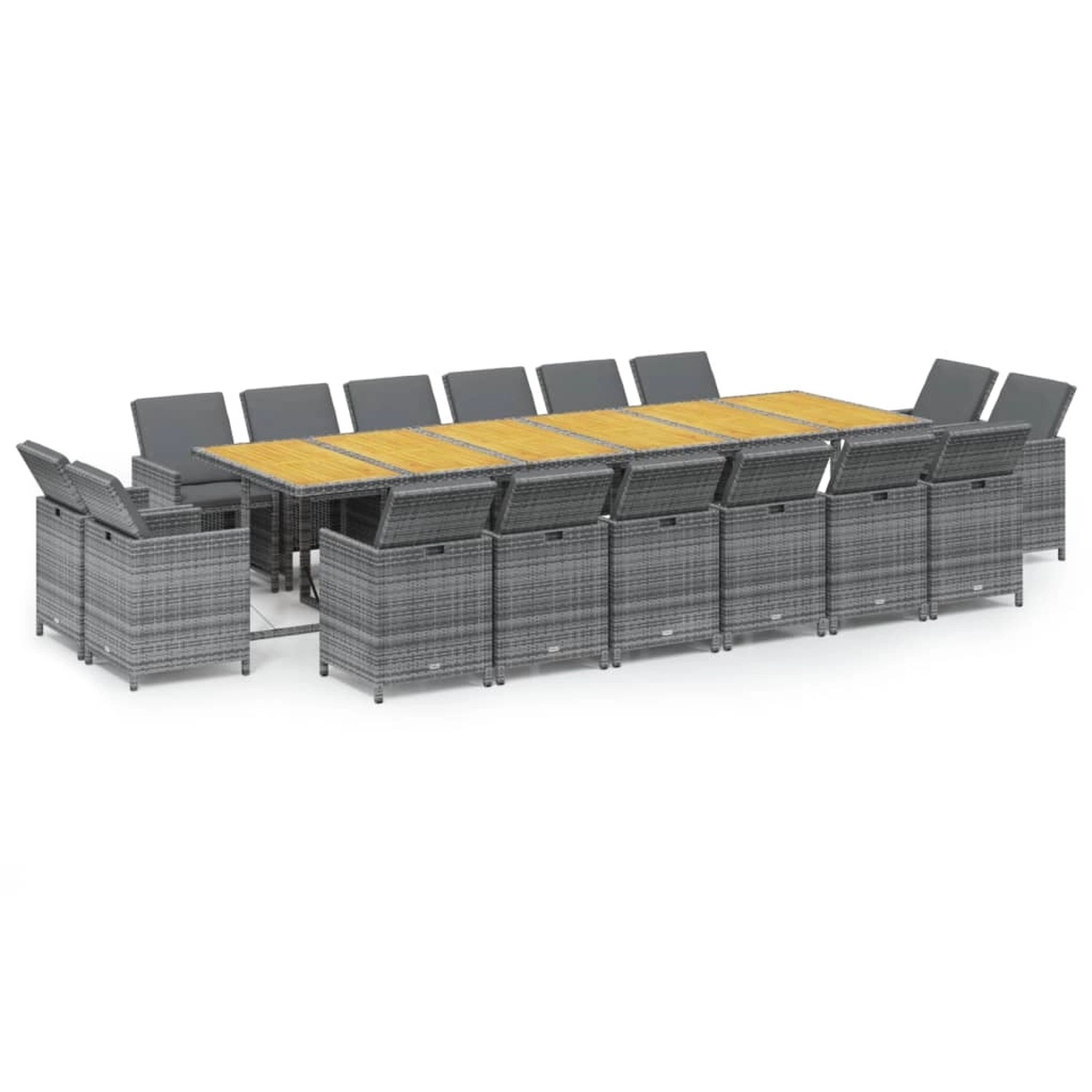 vidaXL 17-Tlg Garten-Essgruppe mit Kissen Poly Rattan Grau 3095633 günstig online kaufen