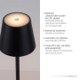 Schwarze LED-Akku-Tischleuchte Euria, 37 cm, dimmbar, warmweißes Licht.