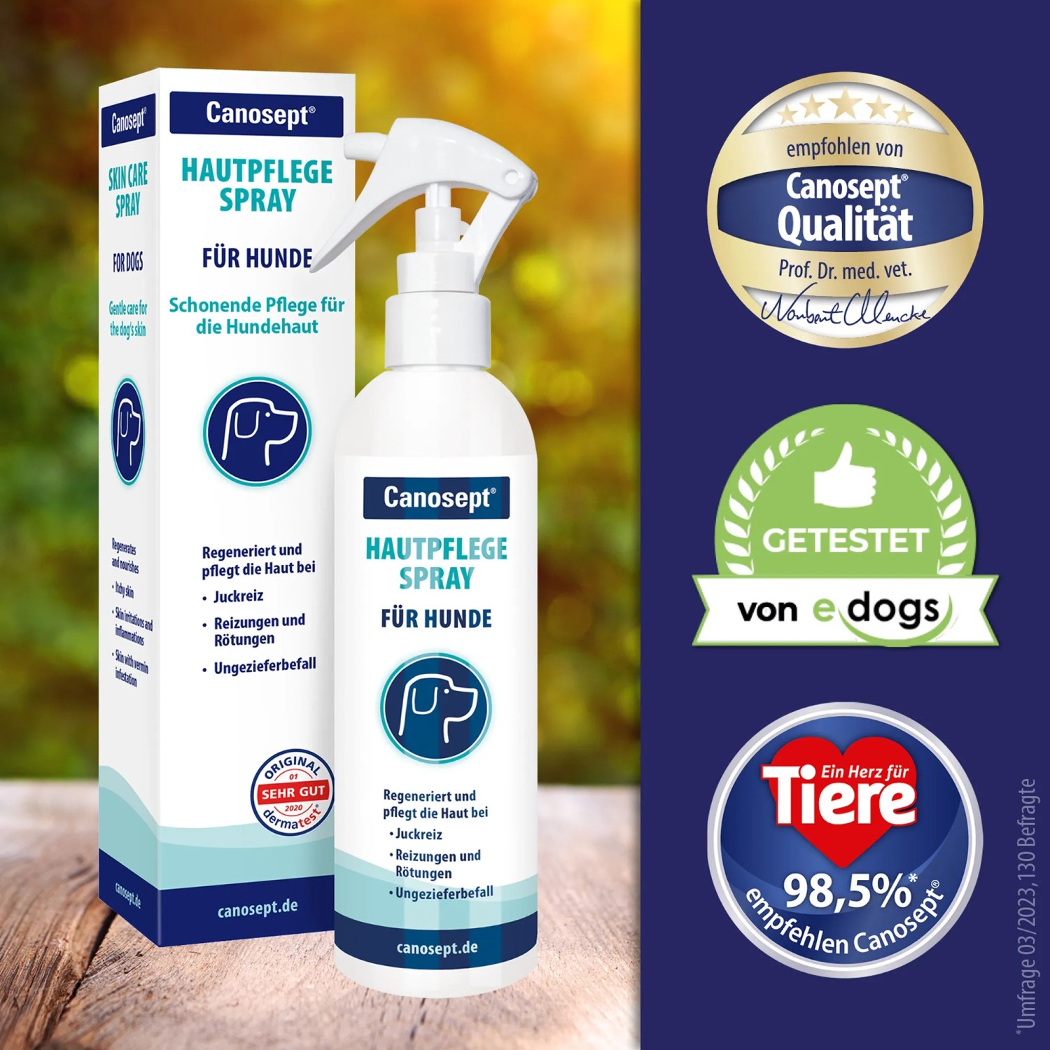 Canosept Hautpflege-Spray 250ml für Hunde bei Juckreiz, Reizungen und Ungezieferbefall.