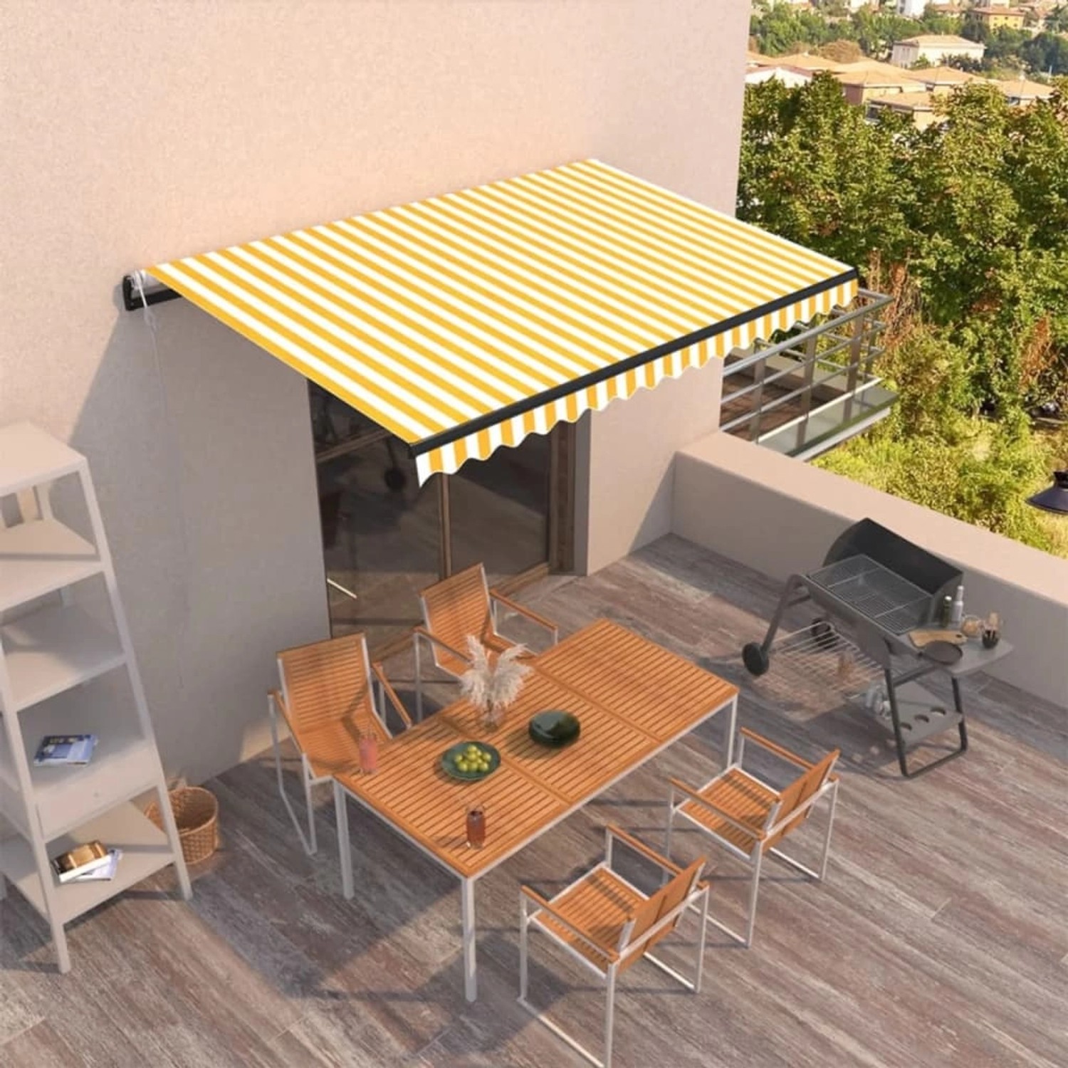 furnicato Markise Automatisch Einziehbar 450x350 cm Gelb und Weiß günstig online kaufen