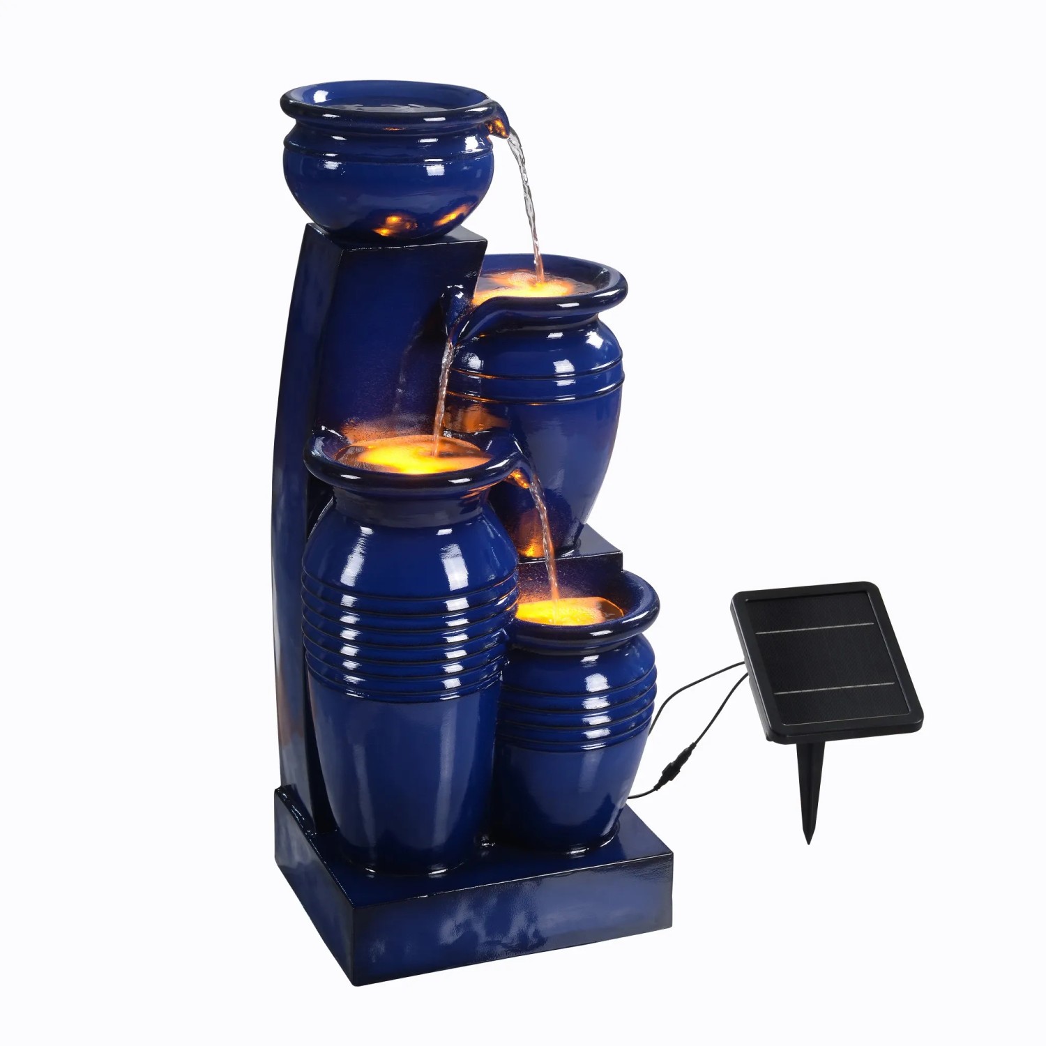 4-stufiger Teamson Home Gartenbrunnen mit Solar und LED in Marineblau.