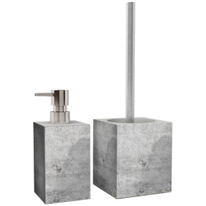 Sanilo Bad Set Beton: Seifenspender und WC-Bürste für moderne Badhelfer im Beton-Look.
