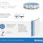 Bestway Stahlrahmen-Pool Set Steel Pro Max, Ø 427x107 cm, rund, hellgrau, mit Details zu Material und Aufbau.