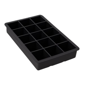 Schwarze Silikon Eiswürfelform mit 15 Fächern für 3,5 cm Eiswürfel. BPA-frei, spülmaschinenfest, ideal für Getränke.