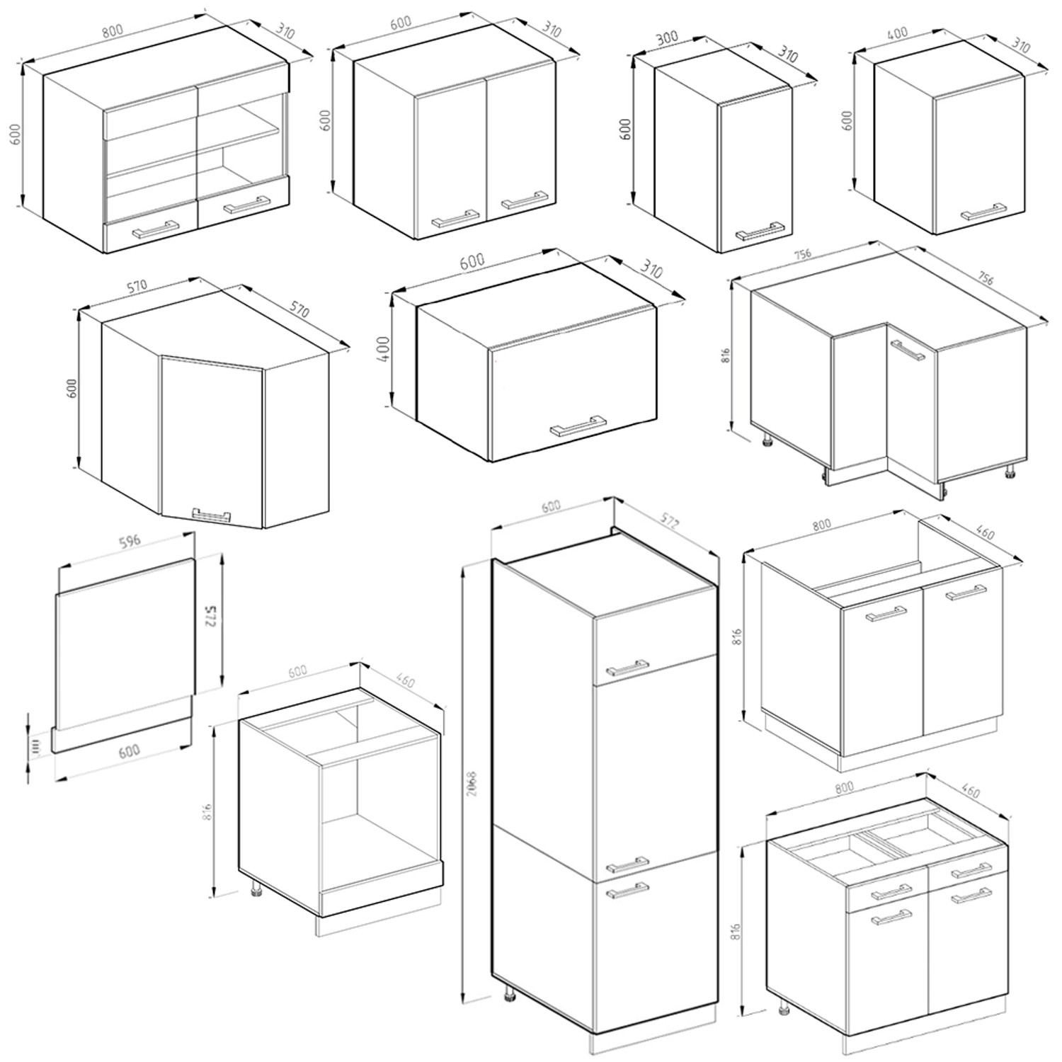 Skizze der Vicco R-Line Eckküche in Weiß Hochglanz/Goldkraft Eiche mit Maßangaben.