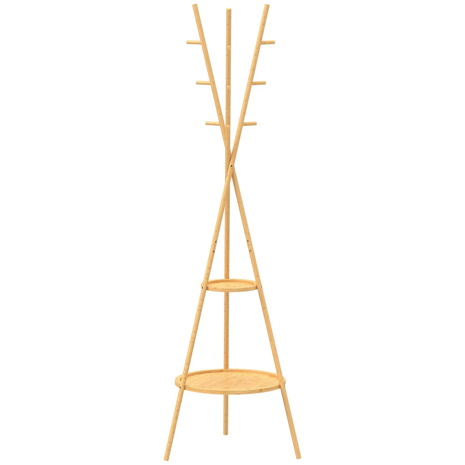 HOMCOM Garderobenständer Bambus MDF 58,5L x 58,5B x 176H cm Naturholz