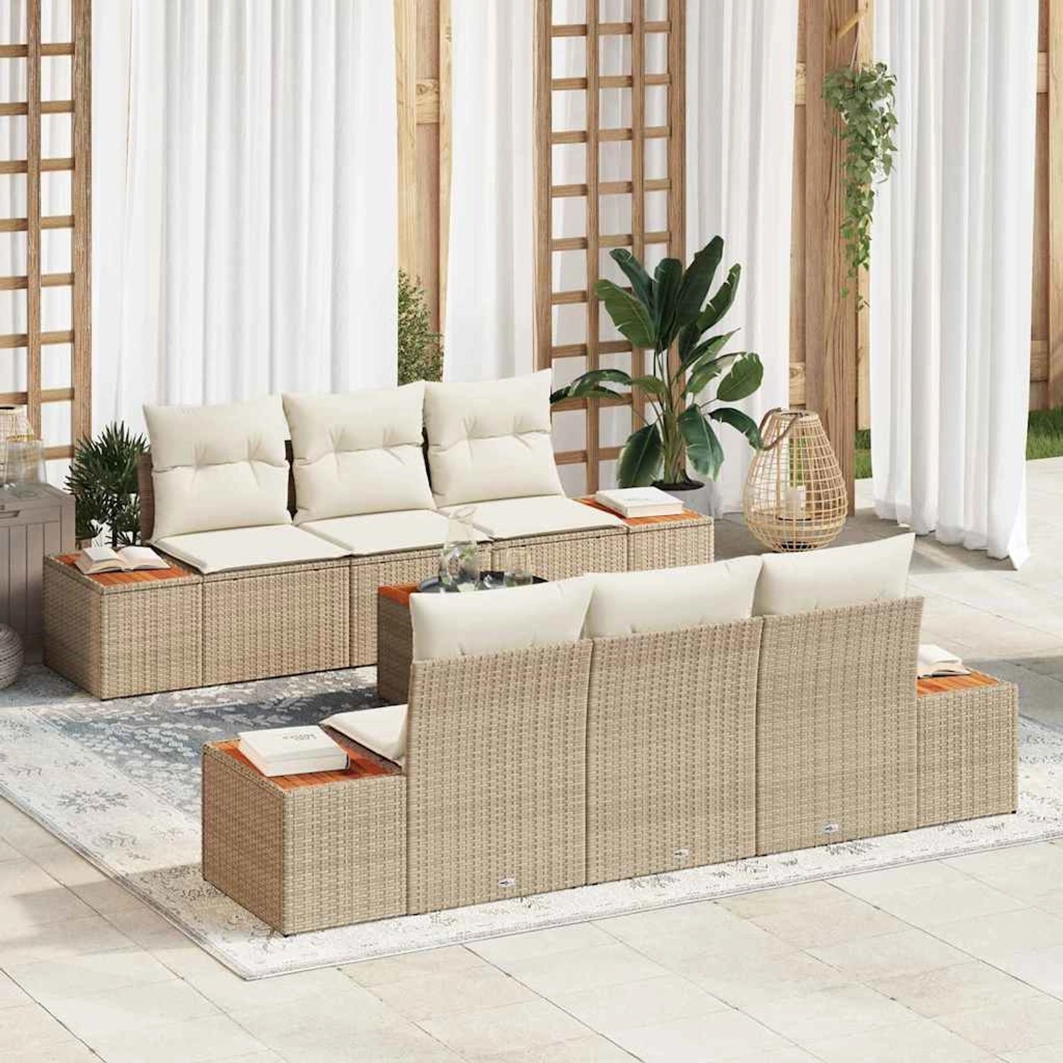 vidaXL Garten-Sofa-Set mit Kissen 7-Tlg Beige Poly Rattan 3348032 günstig online kaufen