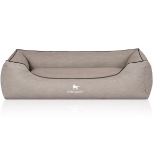 Knuffelwuff Hundebett Scottsdale XL, hellgraues Kunstleder, hoher Rand für Geborgenheit.