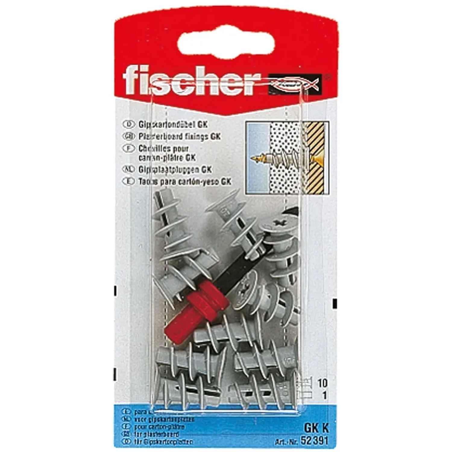 Fischer Gipskartondübel GK K (10 Stk.) im Set mit Setzwerkzeug für Gipskartonplatten.