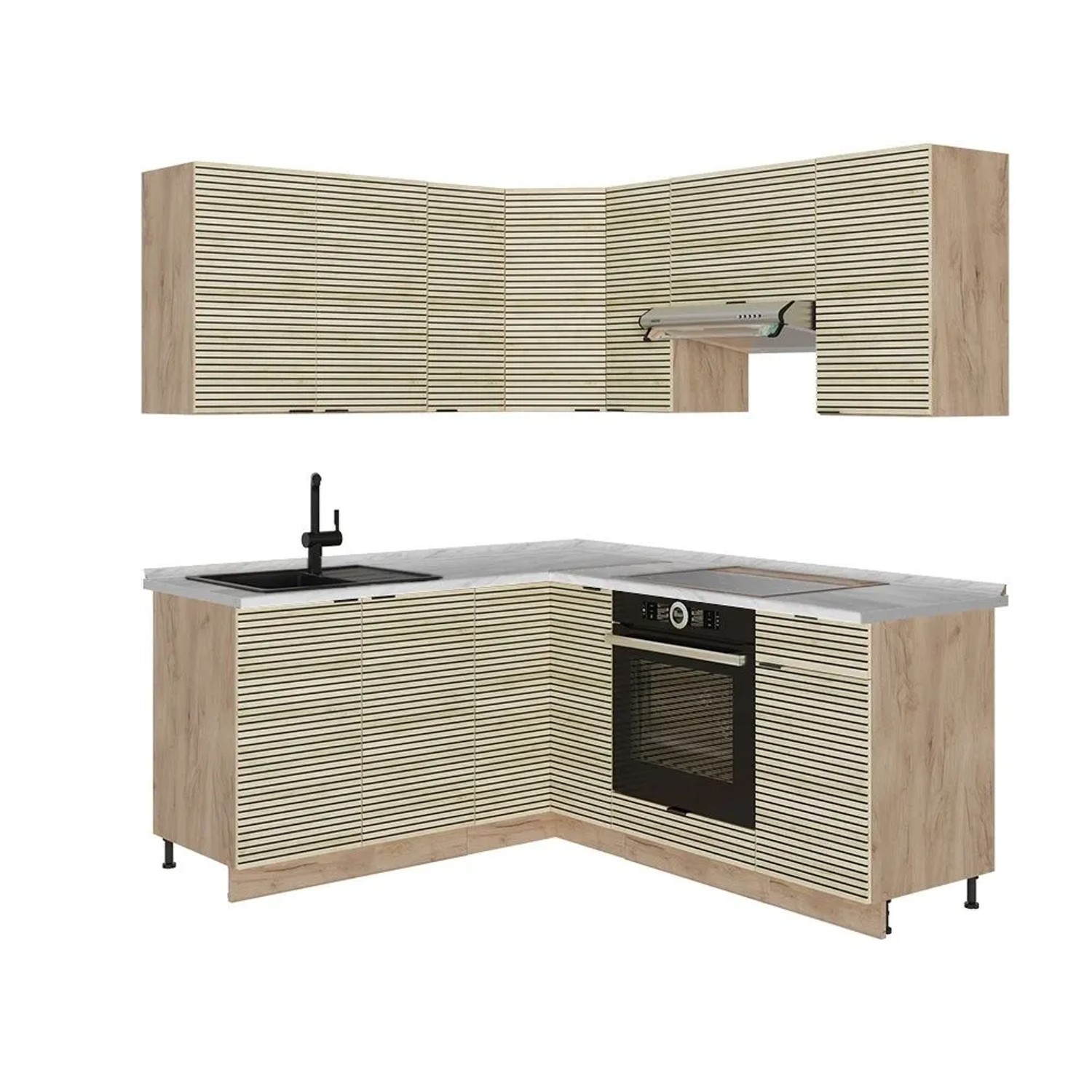Vicco Eckküche Fame-Line Eiche Paneel/Goldkraft Eiche 190 x 82, AP Marmor