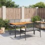 vidaXL 3-tlg. Garten-Essgruppe mit schwarzen Poly Rattan Bänken und Akazientisch, inklusive Sitzkissen.