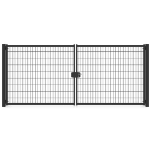 Anthrazitgraues Zaunguru Gartentor Berlin, 183 cm hoch, mit Doppelstabmatten-Füllung.