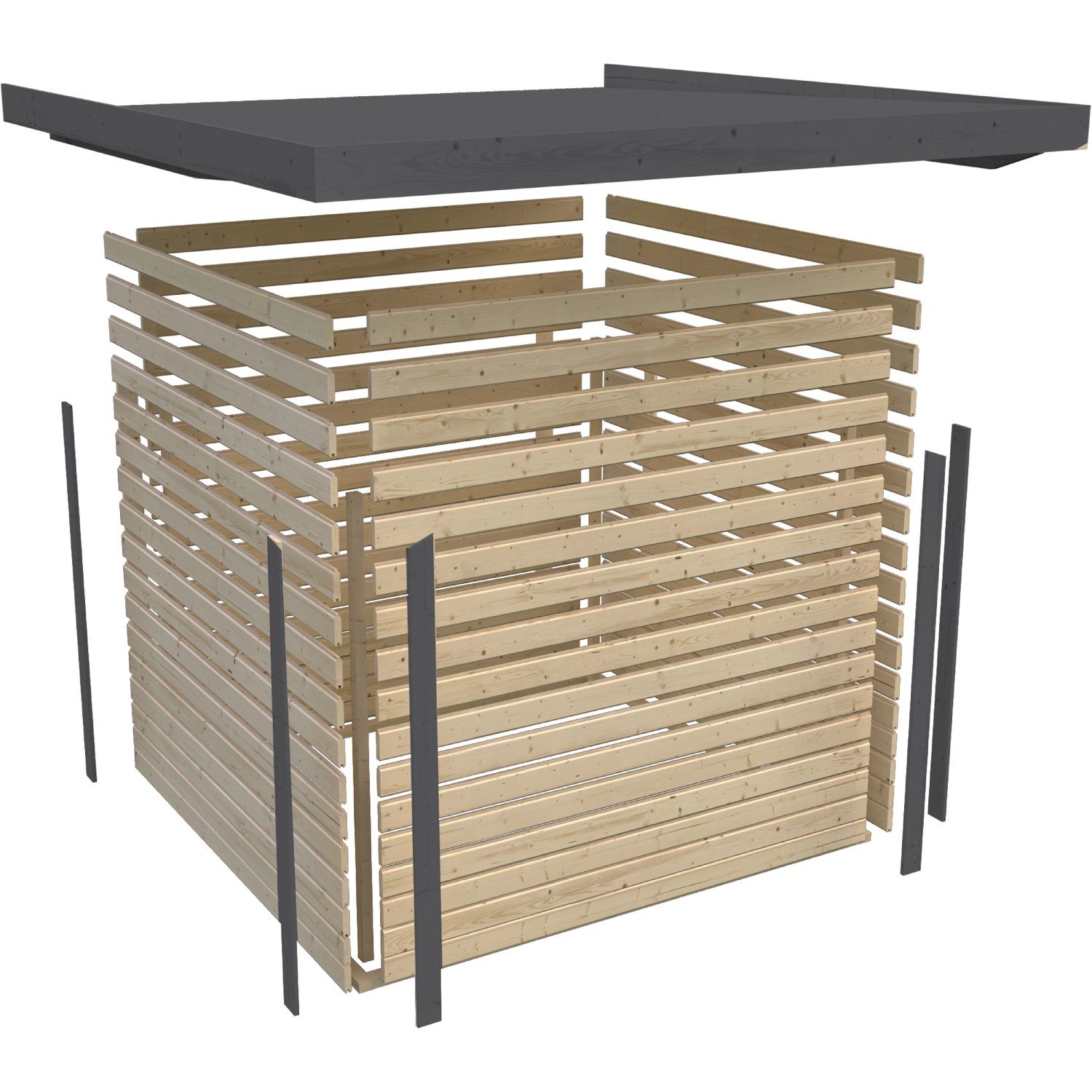 Karibu Gartenhaus Ernesto B Terragrau-Anthrazit im Aufbau, Holz und Metallelemente