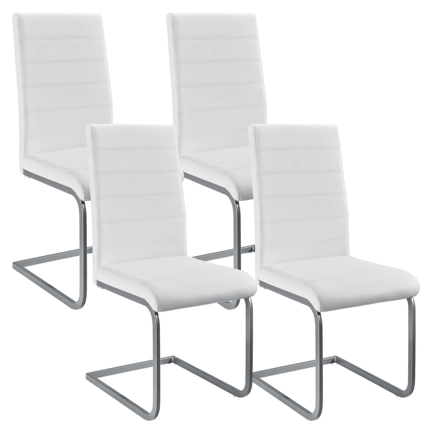 Juskys Freischwinger Stuhl Vegas 4er Set aus Kunstleder Weiß günstig online kaufen