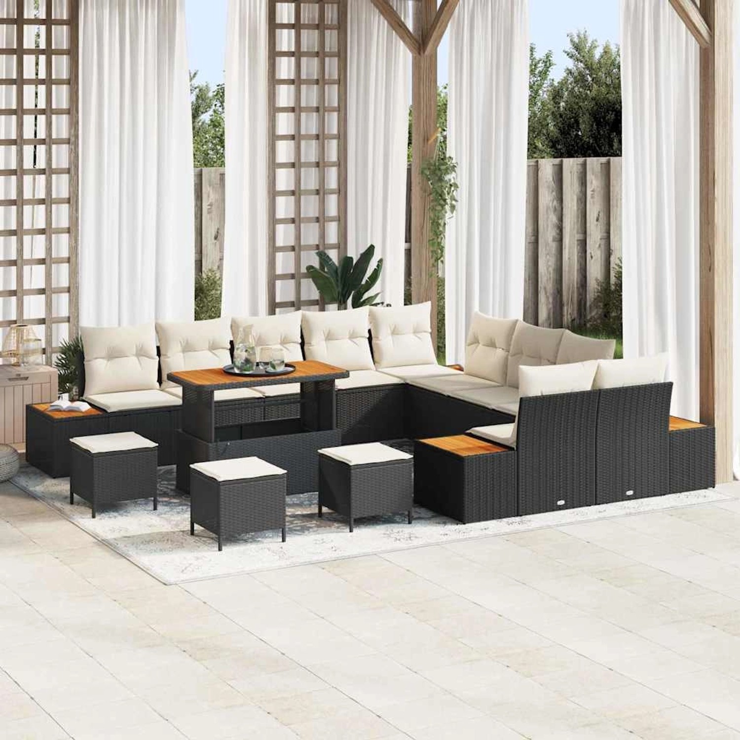 vidaXL Garten-Sofa-Set mit Kissen 14-Tlg Schwarz Poly Rattan 3362980 günstig online kaufen