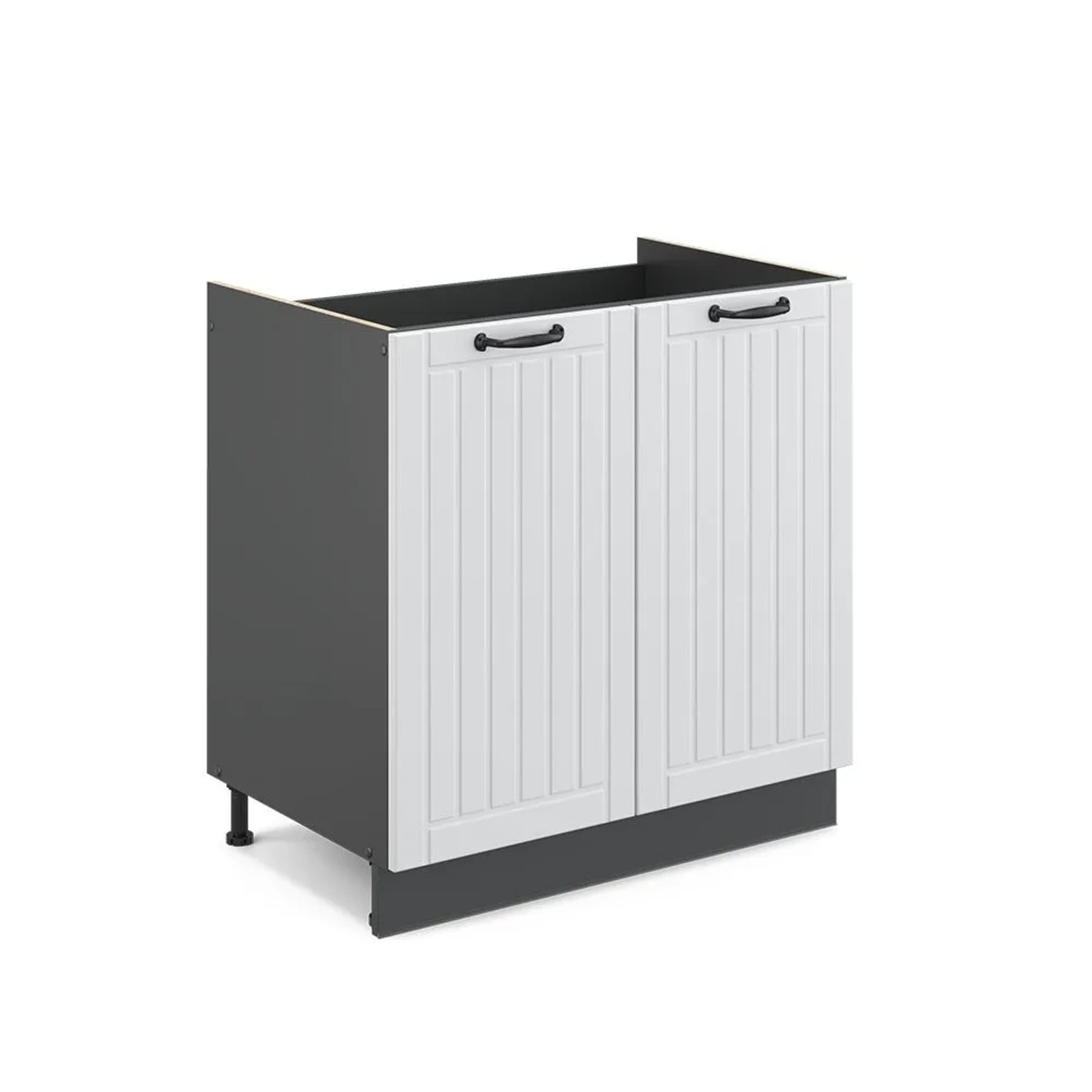 Vicco Spülenunterschrank Fame-Line Weiß Landhaus Anthrazit 80 cm ohne Arbeitsplatte