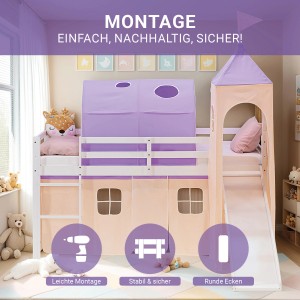Homestyle4u Kinder Hochbett 90x200 Rutsche Kinderbett mit Matratze