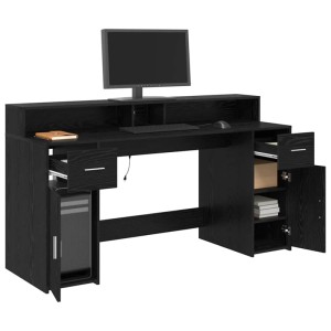 vidaXL Schreibtisch in Schwarz Eiche mit Schubladen, Türen und Regalen. Ideal für Büro und Arbeitszimmer.