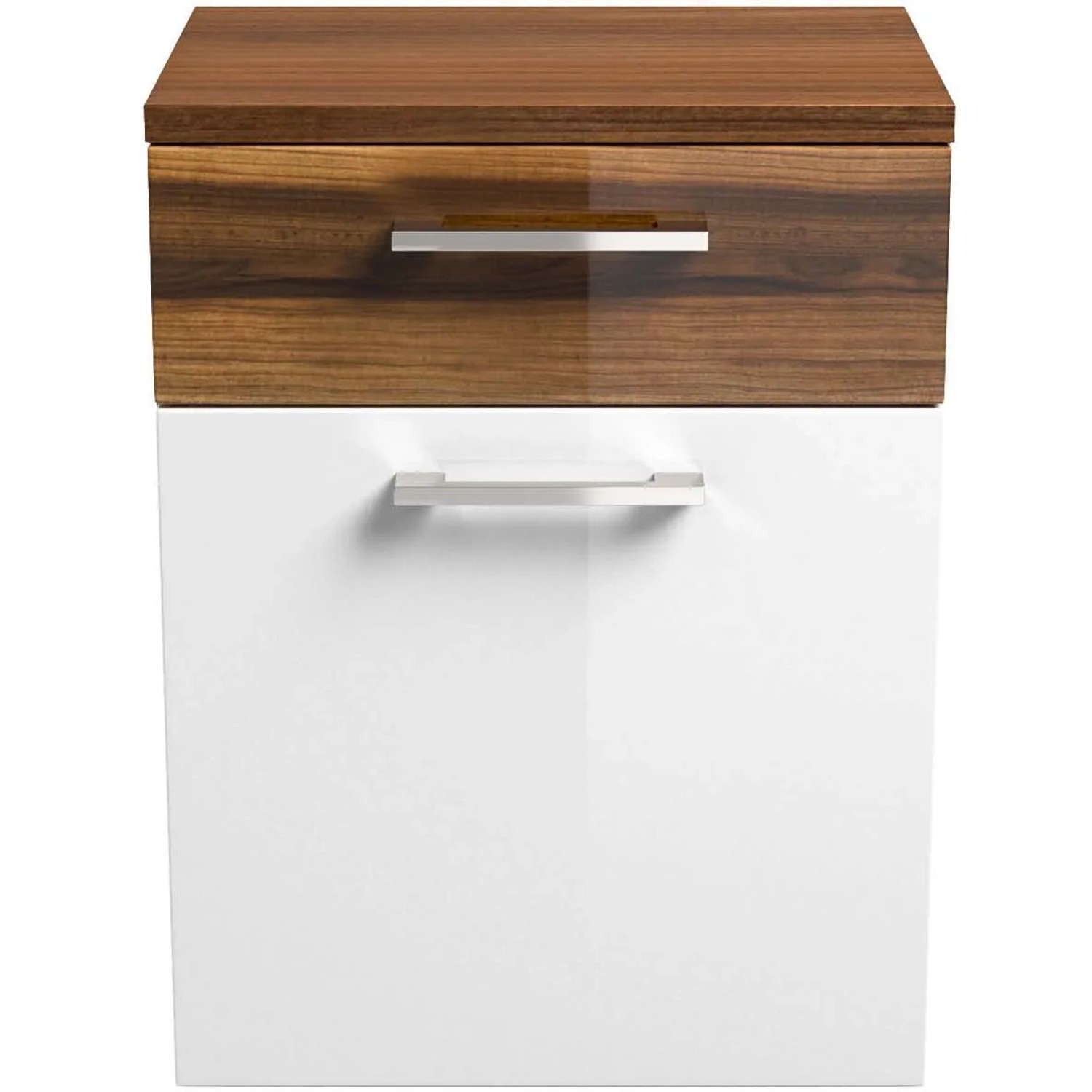 Posseik Bad-Hängeschrank Rima, 40 cm, Walnuss/Weiß, mit Schublade und Softclose.