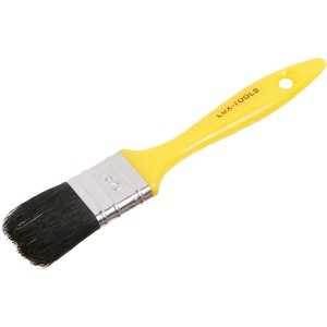 LUX Flachpinsel, 30 mm breit, mit gelbem Kunststoffgriff und schwarzen Borsten.