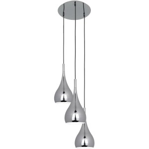 Moderne 3-flammige Pendelleuchte Drop in Chromoptik. Elegante Hängelampe für Wohnräume.