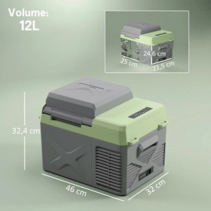 Outsunny Kühlbox 12L, grau-grün aus HDPE Kunststoff, 46x32x32,4 cm, für Autozubehör.